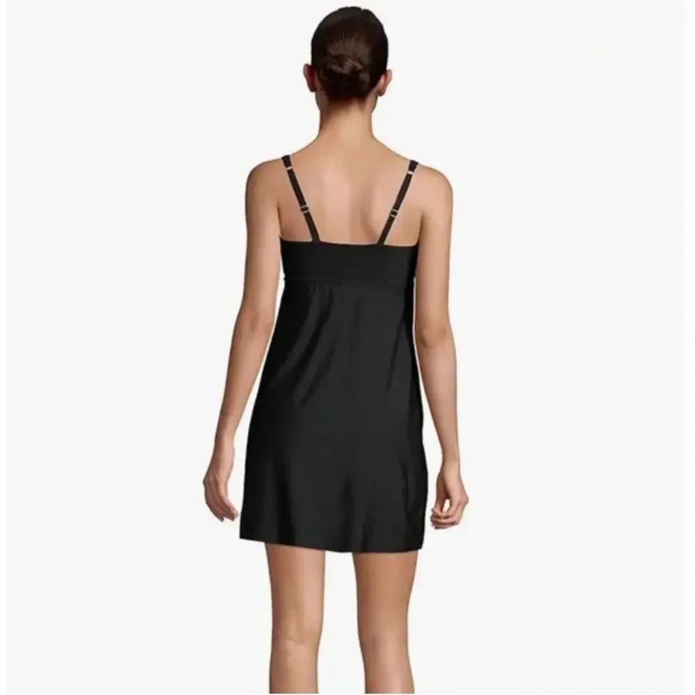 Lands' End Chlorine Resistant Swim Dress Black Hidden Shorts Size 4